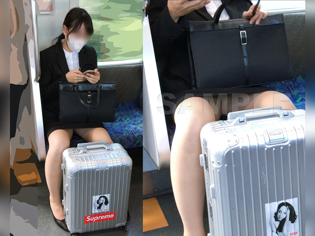 マジ！？ありえへんくらいガニ股開脚して向かいのオッサンにパンツ丸出しになってるリクスーJD