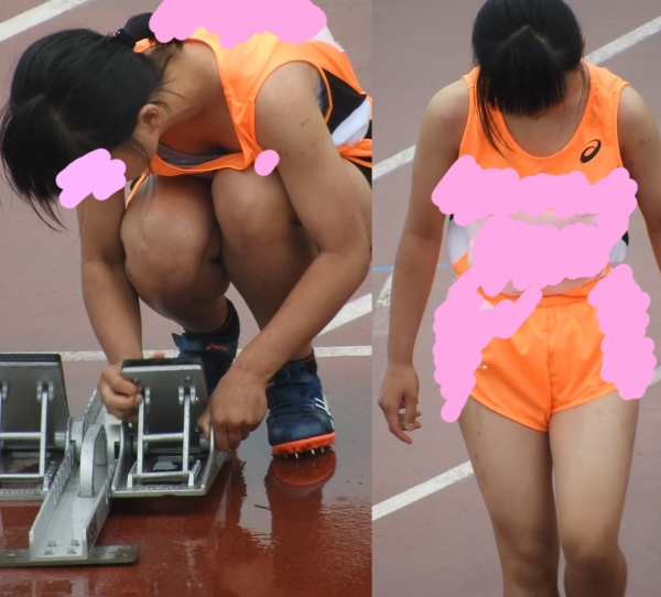 雨の中胸チラ全開＆ぱんつライン透け陸上美少女ちゃん【4Kエンコ】陸上美少女粘着撮り005