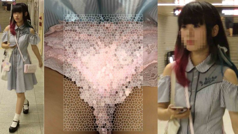 4K bomb_k041 ストライプワンピのガーリーJDのピンク重ね　エスカめくり