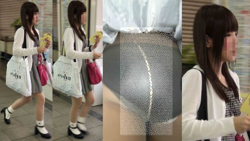 4K bomb473 チェックミニワンピの色白美肌JDちゃん腰まで丸出し黒P　エスカめくり