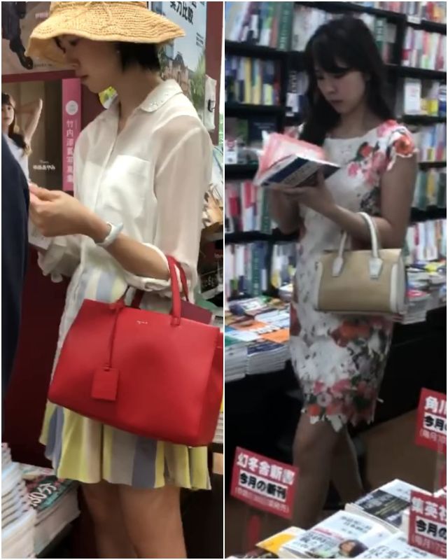 立ち読み美人2名！白サテンパンティー&レースピンク