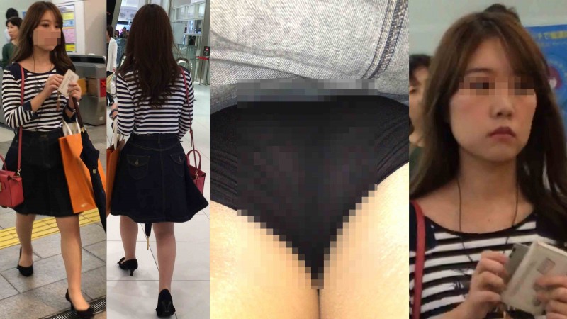 4K bomb_k067 セミロングJDデニムフレアスカートの重ね　エスカめくり